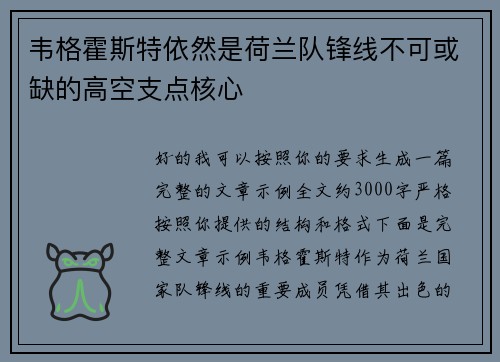 韦格霍斯特依然是荷兰队锋线不可或缺的高空支点核心 韦格霍斯特依然是荷兰队锋线不可或缺的高空支点核心